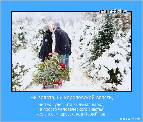 Ни золота, ни королевской власти, ни тех чудес, что выдумал народ,
а просто человеческого счастья
желаю вам, друзья, под Новый Год! #мотиватор