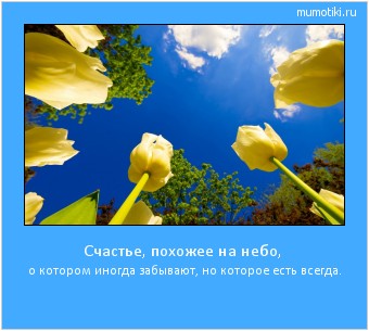 Счастье, похожее на небо, о котором иногда забывают, но которое есть всегда. Cамые лучшие мотиваторы на mumotiki.ru Счастье, похожее на небо, о котором иногда забывают, но которое есть всегда. #мотиватор