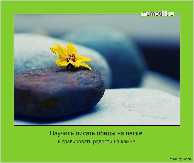 Научись писать обиды на песке и гравировать радости на камне. #мотиватор