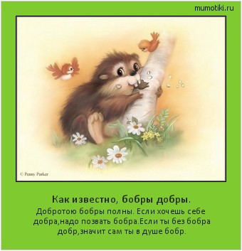 Как известно, бобры добры. Добротою бобры полны. Если хочешь себе добра,надо позвать бобра.Если ты без бобра добр,значит сам ты в душе бобр. #мотиватор