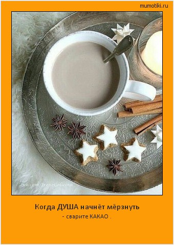 Когда ДУША начнёт мёрзнуть - сварите КАКАО . Cамые лучшие мотиваторы на mumotiki.ru Когда ДУША начнёт мёрзнуть - сварите КАКАО . #мотиватор