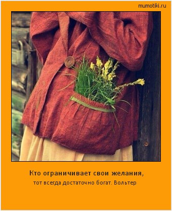 Кто ограничивает свои желания, тот всегда достаточно богат. Вольтер Cамые лучшие мотиваторы на mumotiki.ru Кто ограничивает свои желания, тот всегда достаточно богат. Вольтер #мотиватор