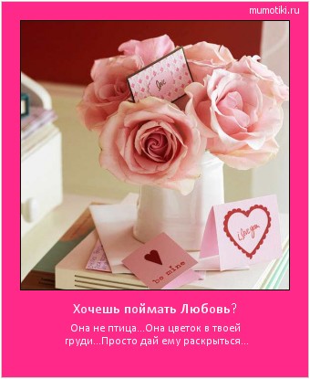 Хочешь поймать Любовь? Она не птица...
Она цветок в твоей груди...
Просто дай ему раскрыться... #мотиватор