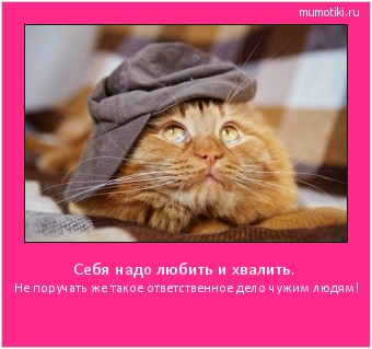 Себя надо любить и хвалить. Не поручать же такое ответственное дело чужим людям! #мотиватор