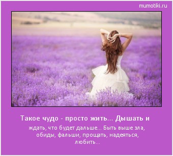 Такое чудо - просто жить... Дышать и ждать, что будет дальше... Быть выше зла, обиды, фальши, прощать, надеяться, любить... #мотиватор
