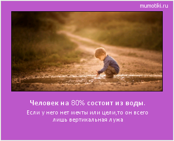 Человек на 80% состоит из воды. Если у него нет мечты или цели,то он всего лишь вертикальная лужа #мотиватор