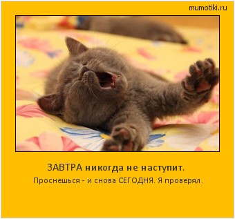 ЗАВТРА никогда не наступит. Проснешься - и снова СЕГОДНЯ. Я проверял. #мотиватор
