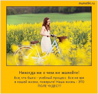 Никогда ни о чем не жалейте! Все, что было - учебный процесс. Все не зря в нашей жизни, поверьте!
Наша жизнь - ЭТО ПОЛЕ ЧУДЕС!!! #мотиватор
