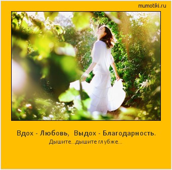 Вдох - Любовь, Выдох - Благодарность. Дышите...дышите глубже... Cамые лучшие мотиваторы на mumotiki.ru Вдох - Любовь, Выдох - Благодарность. Дышите...дышите глубже... #мотиватор